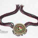 گردنبند سبک سنتی سنگ جید قرمز و سبز پرکار + مدال ورشویی رنگ ثابت کد 1088